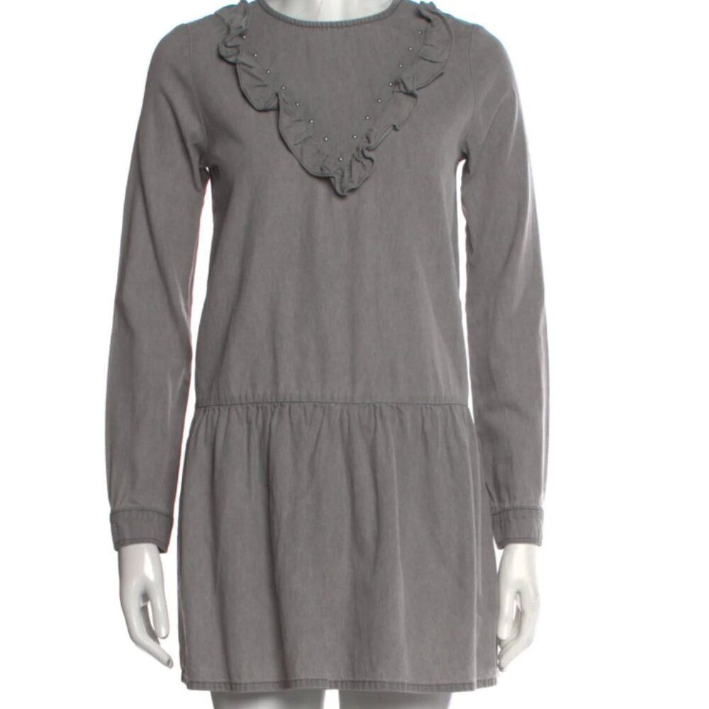 Ikks Gray Drop Waist Dress with Ruffle Accents - Size 14 Teens